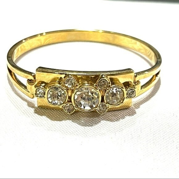Ann Taylor Gold-tone and White Rhinestone “Strength”  Bracelet - Picture 1 of 7